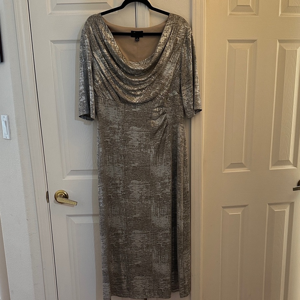 Connected Apparel Metallic Silver Cowl Neck Women's Dress Size 14